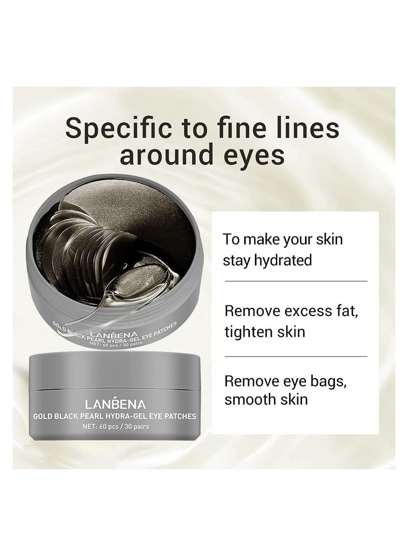 LANBENA Gold Eye Mask Pearl Hydra-Gel Collagen Eye Patches, Black Under Eye Pads for Relieve Dark Circles Puffiness, Reducing Fine Lines, Moisturizing Refresh Eyes Skin (30 Pairs) - Image 2