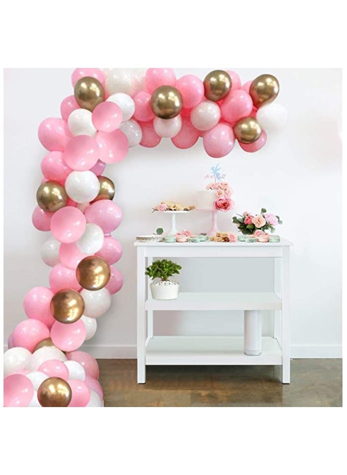 Boxwoods - Pink White Chrome Gold Helium Balloons For Girls Birthday Baby Shower And Bridal Shower - Image 1