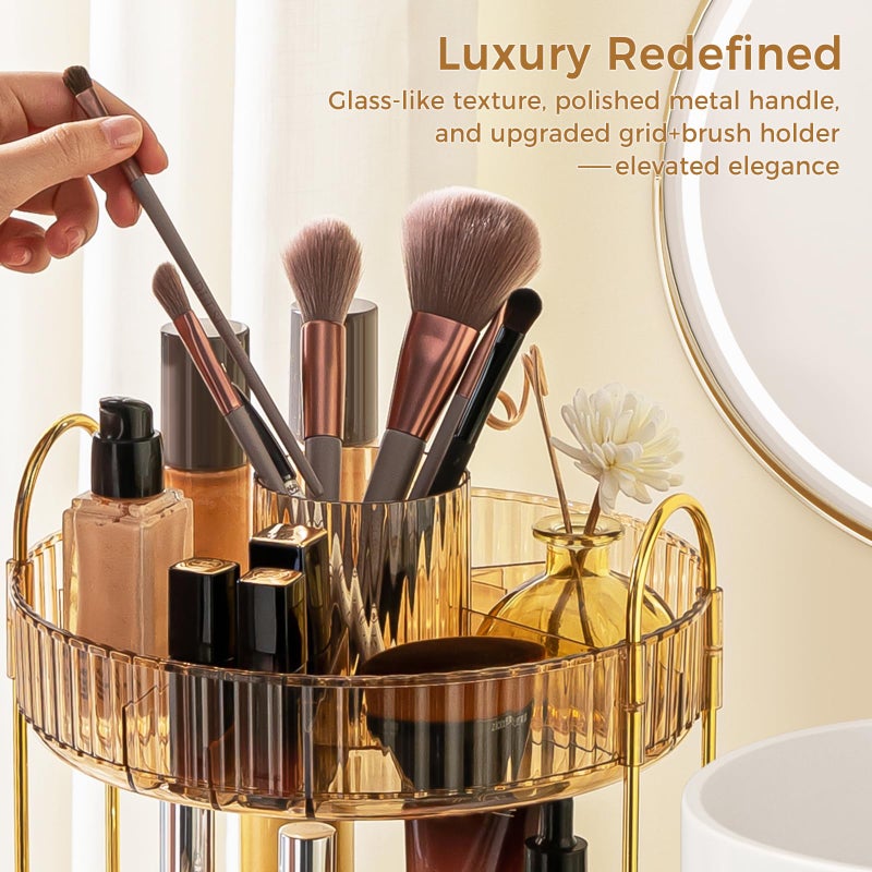BEFSOP 360Â° Rotating Makeup Organizer, Upgraded 3 Tier Skincare Perfume Organizers for Women, Bathroom Organizer Countertop, Clear Cosmetic Dresser Organizer with Makeup Brush Holder, Sink&Counter(Amber) - Image 4
