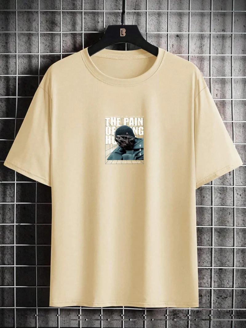 DogFish Oversize Printed Beige Casual T-Shirt 100% Cotton