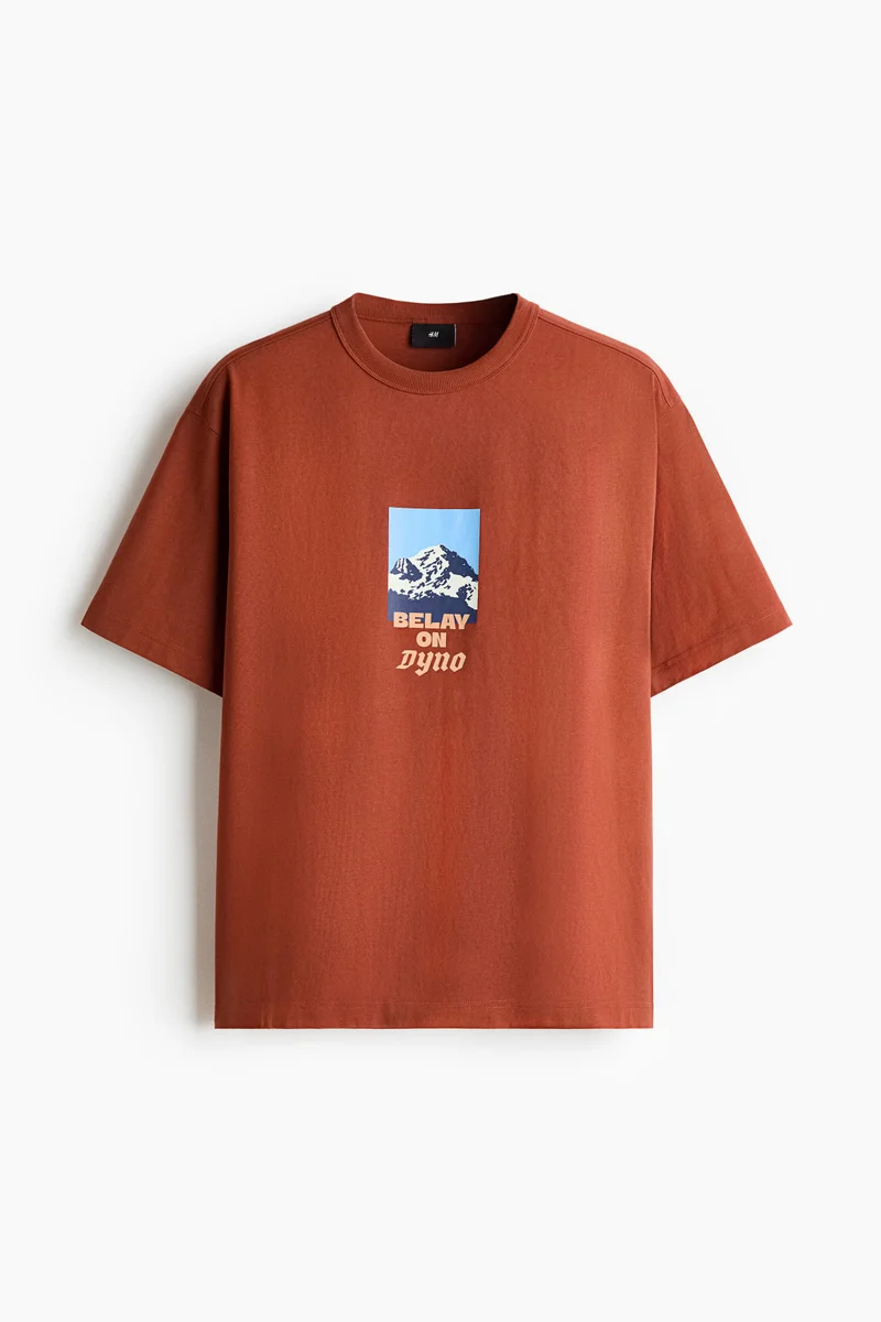 H&M  Loose Fit Printed Cotton T-shirt for Men | Best Price UAE