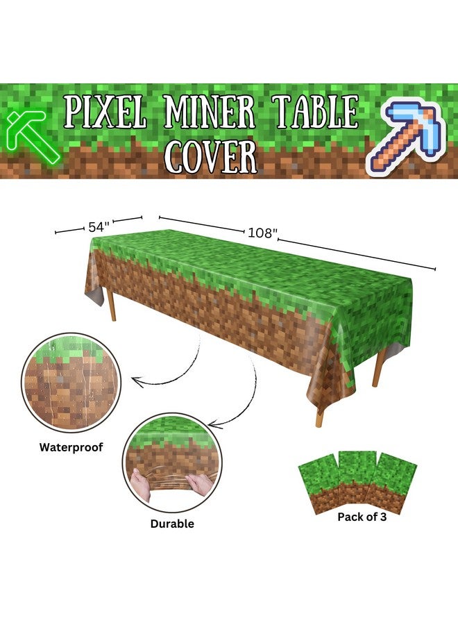 Blue Orchards غطاء طاولة بيكسل ماينر من بلو أورشاردز (عبوة من 3) - 54"x108" XL - مستلزمات حفلات الألعاب، زينة حفلات التعدين - Image 2