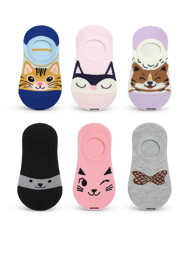Yanwenx 6 Pairs Kids Cat Design Loafer Socks - Soft Cotton, Breathable & Comfortable Ankle Socks for Boys & Girls Age 11-12 Years- - Image 1