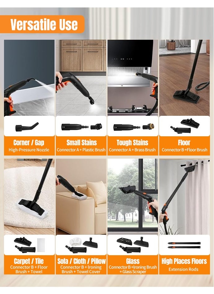 Natural hand-held steam cleaner, kitchen steam cleaner, 1.6 l, for cleaning dirt, grease, grout, tile, floor, Sofa and car. Can Work for 30 minutes