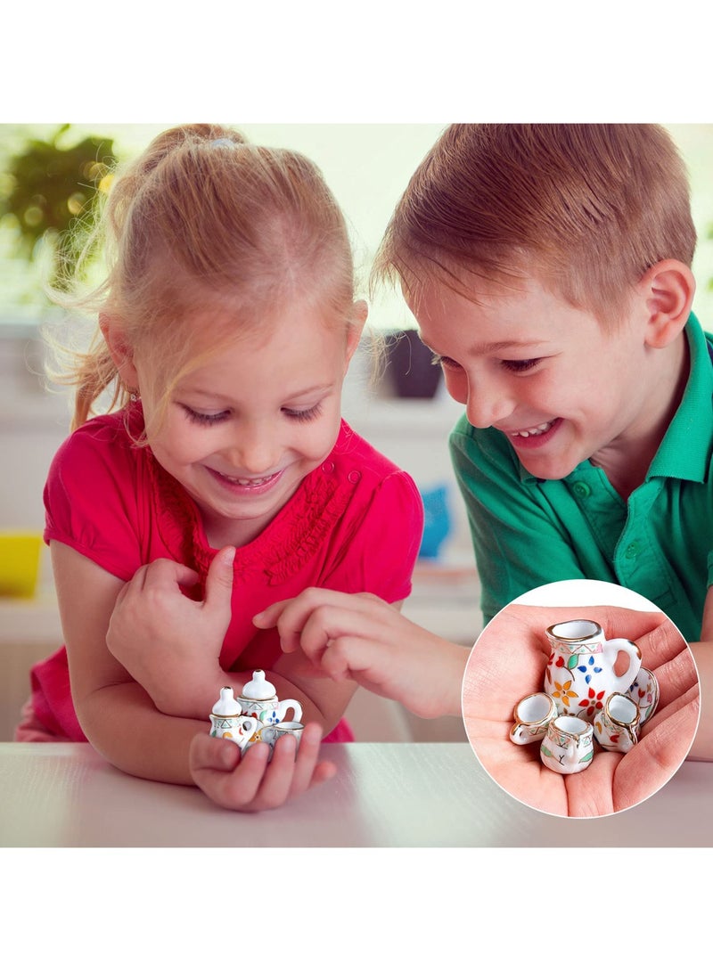 إكسفور Miniature Porcelain Tea Cup Set Dollhouse Kitchen Accessories Set Small Party Accessories Teapot for Kids Flower Pattern Teapot Cup Plates 15 Pieces - Image 5