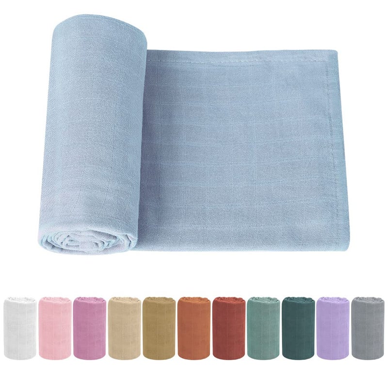 Knirose Premium Soft Muslin Cotton Newborn Baby Swaddle Blanket Unisex Swaddle Wrap Silky Swaddle Blankets Neutral Receiving Blanket for Newborn Boys and Girls Large 47 x 47 inches(120x120cm) (Light Blue) - Image 1