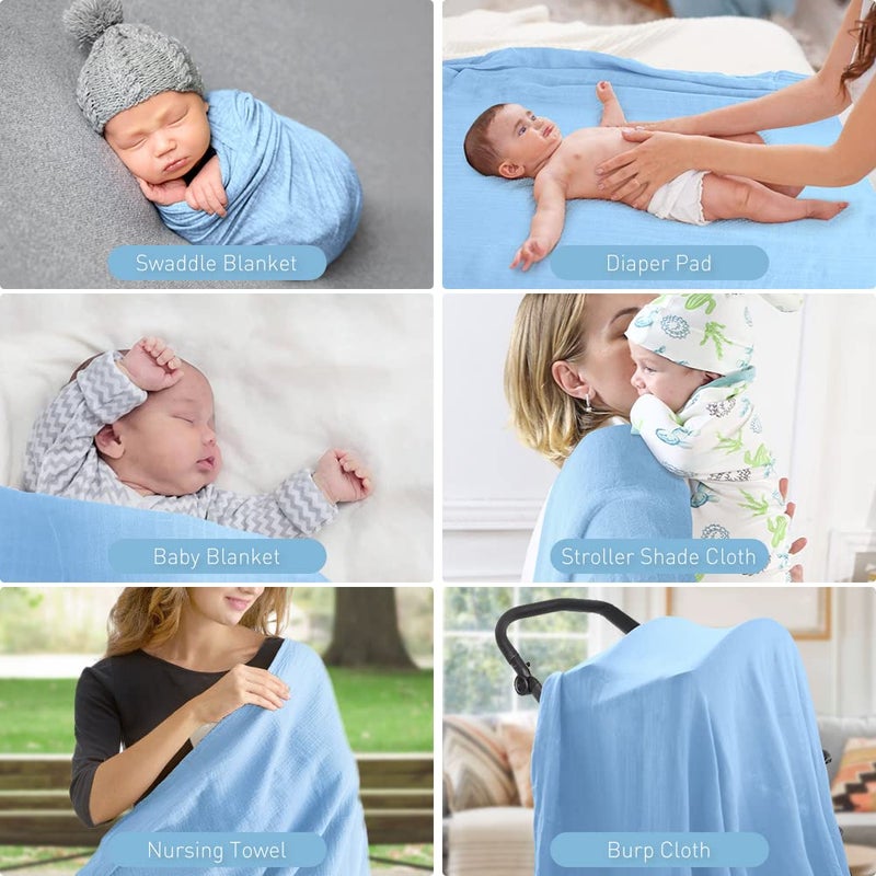 Knirose Premium Soft Muslin Cotton Newborn Baby Swaddle Blanket Unisex Swaddle Wrap Silky Swaddle Blankets Neutral Receiving Blanket for Newborn Boys and Girls Large 47 x 47 inches(120x120cm) (Light Blue) - Image 3