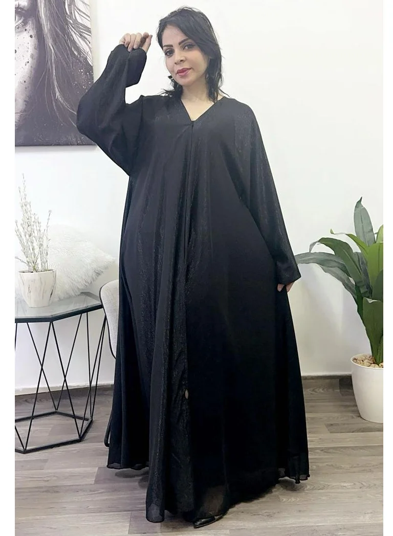 Fashion Line Abaya Shining Jorzet  V-Neck Kuwait Closh Black