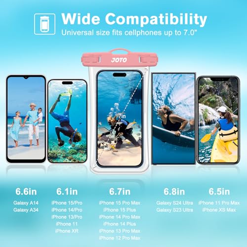 JOTO 2 Pack Waterproof Phone Pouch Case Up to 7", IPX8 Underwater Phone Case Cellphone Dry Bag for iPhone 17/Air 16 15 14 13 12 Pro Max Xs Max XR X 8 7 6S Plus SE/Galaxy S24 S23 S22 S21 -Blackpink - Image 3