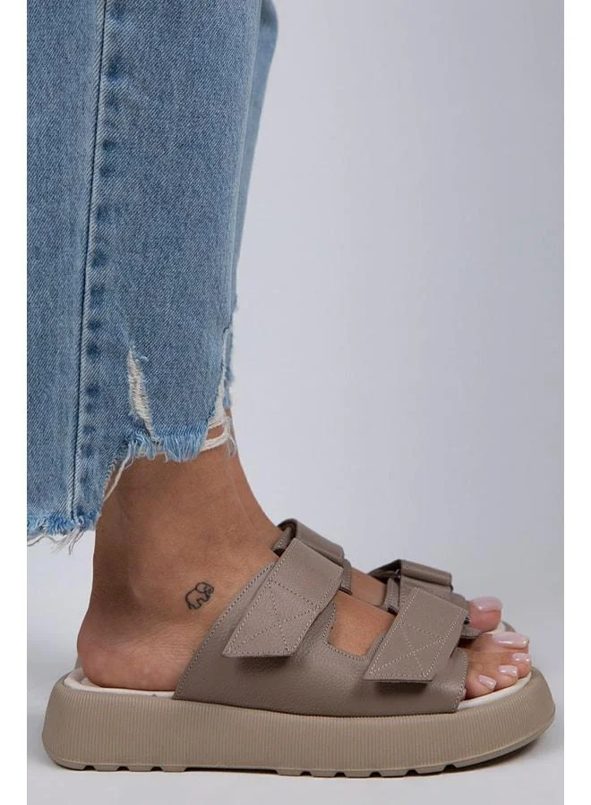 Manijero  Farah Women's Genuine Leather Double strap Suede - Beige Slippers. for Women | Best Price UAE