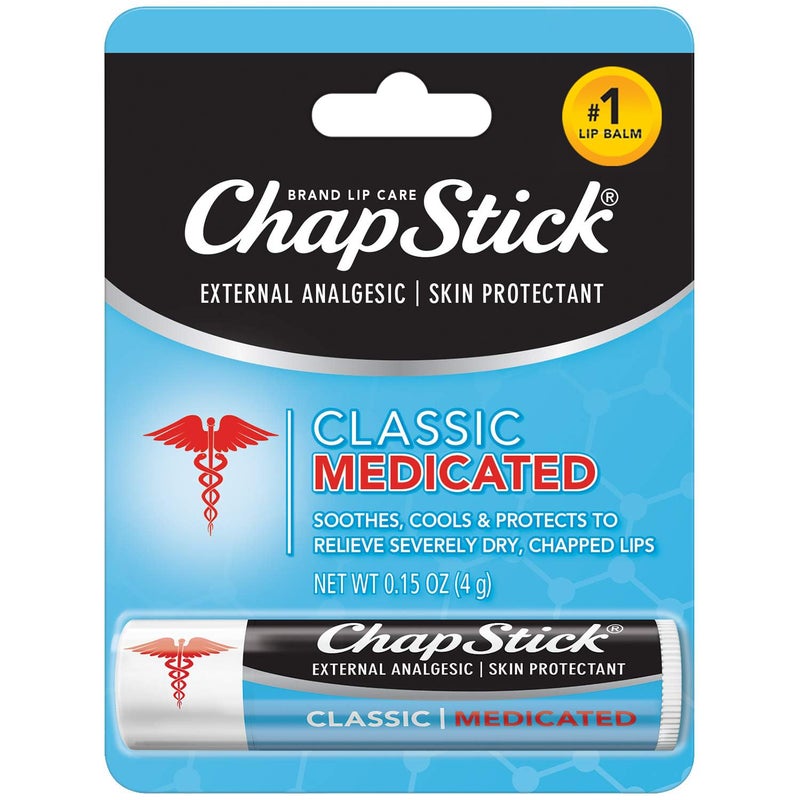 chapstick ChapStick Classic Medicated Lip Balm – External Analgesic, Skin Protectant for Dry Lips & Cold Sore Pain Relief, 0.15 Oz Ea