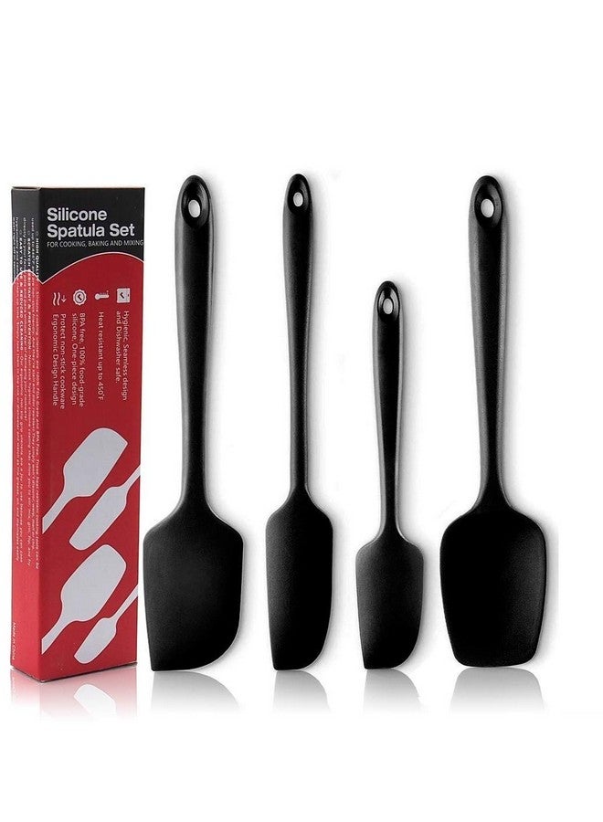 P-Plus International Silicone Spatula Set 4-pcs - 446ºF Heat-Resistant Baking Spoon Spatula - Seamless One-Piece Design Easy to Clean - Non-Stick Silicone Stainless Steel Core (Spatula 4A Black) - Image 1