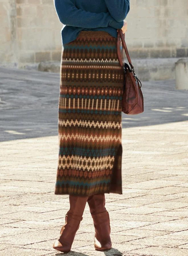 Take Two Women Ethnic Print Midi Bodycon Skirt
