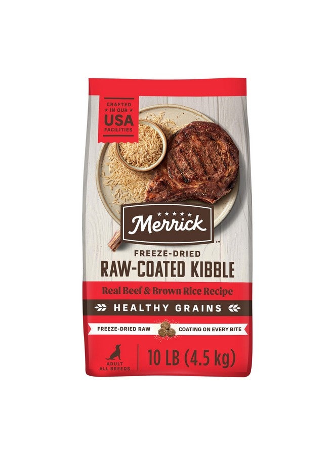 ميريك طعام الكلاب الطبيعي عالي البروتين من ميريك هيلثي جرينز، مُجفف بالتجميد، خام، مُغلف، لحم بقري وأرز بني - كيس 10.0 رطل - Image 1