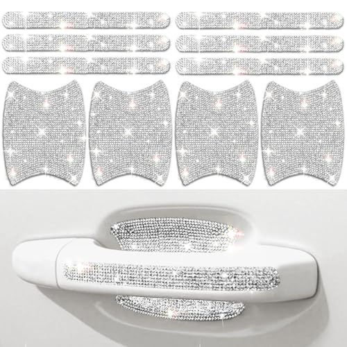 MUPEAK Bling Car Door Handle Protector, 10 PCS, White Sparkling Rhinestone Cars Door Protective Cover, Anti-Scratch Auto Handles Sticker, Universal Bling Car Accessories for Women - Image 1