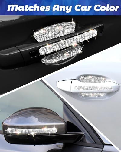 MUPEAK Bling Car Door Handle Protector, 10 PCS, White Sparkling Rhinestone Cars Door Protective Cover, Anti-Scratch Auto Handles Sticker, Universal Bling Car Accessories for Women - Image 5