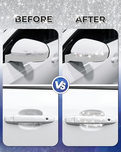MUPEAK Bling Car Door Handle Protector, 10 PCS, White Sparkling Rhinestone Cars Door Protective Cover, Anti-Scratch Auto Handles Sticker, Universal Bling Car Accessories for Women - Image 4