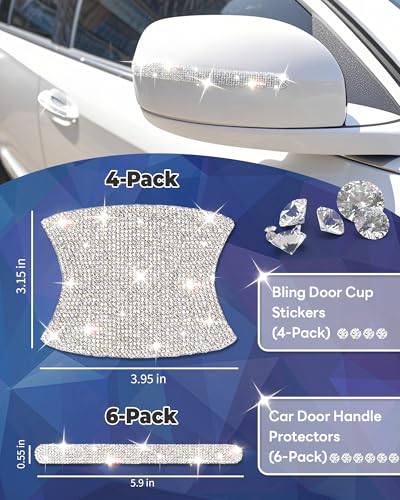 MUPEAK Bling Car Door Handle Protector, 10 PCS, White Sparkling Rhinestone Cars Door Protective Cover, Anti-Scratch Auto Handles Sticker, Universal Bling Car Accessories for Women - Image 2