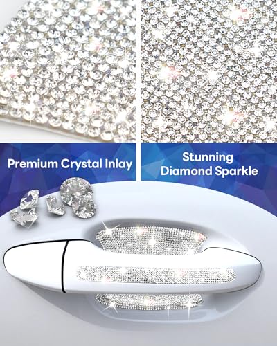 MUPEAK Bling Car Door Handle Protector, 10 PCS, White Sparkling Rhinestone Cars Door Protective Cover, Anti-Scratch Auto Handles Sticker, Universal Bling Car Accessories for Women - Image 3