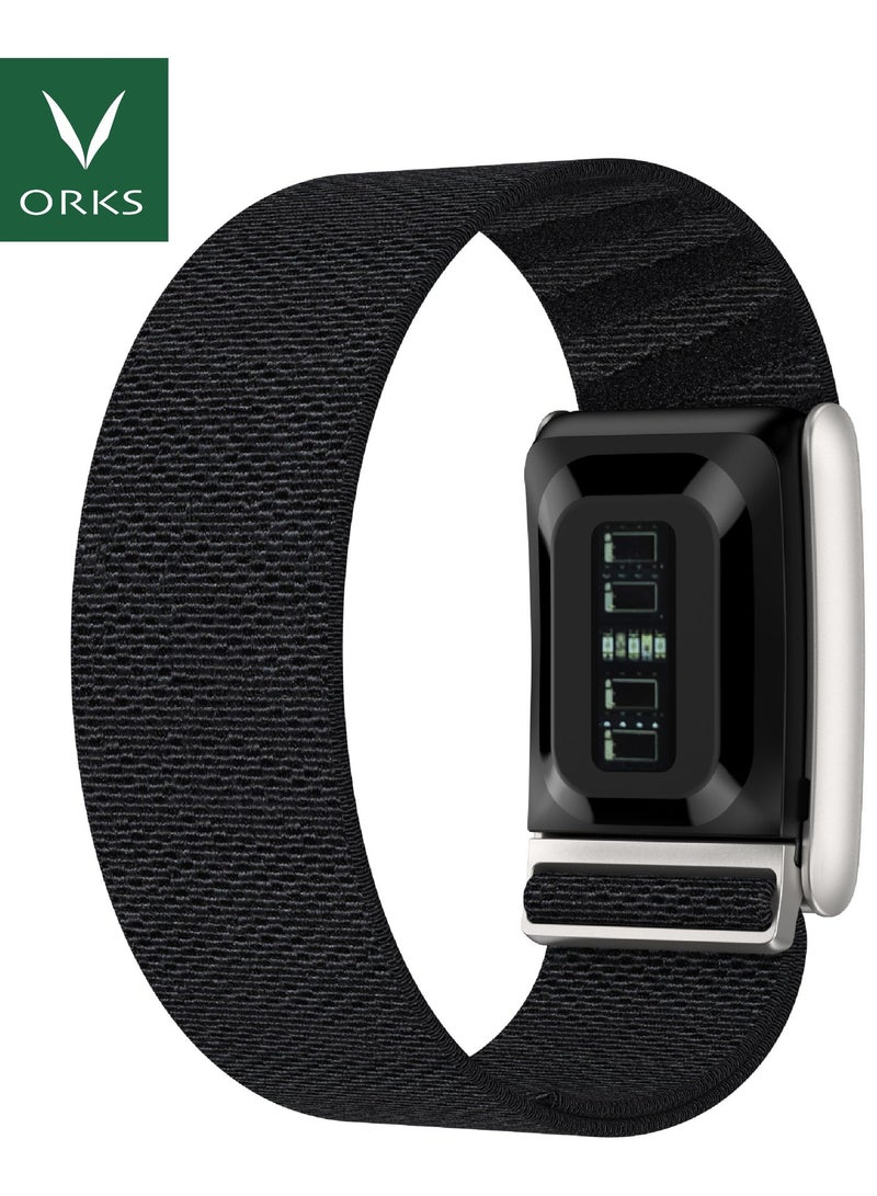 أوركس ORKS® سوار بديل لـ Whoop 5.0 متوافق مع Whoop 5.0 (Whoop One, Whoop Peak) سوار معصم رياضي من النايلون فائق النعومة حزام متين ومثبت بإحكام حزام تتبع اللياقة مقاوم للماء - اسود مع قطعة توصيل فضّية - Image 1