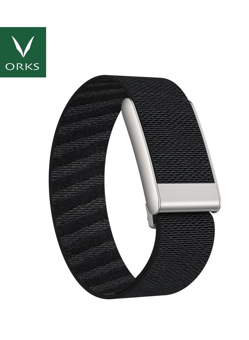 أوركس ORKS® سوار بديل لـ Whoop 5.0 متوافق مع Whoop 5.0 (Whoop One, Whoop Peak) سوار معصم رياضي من النايلون فائق النعومة حزام متين ومثبت بإحكام حزام تتبع اللياقة مقاوم للماء - اسود مع قطعة توصيل فضّية - Image 3
