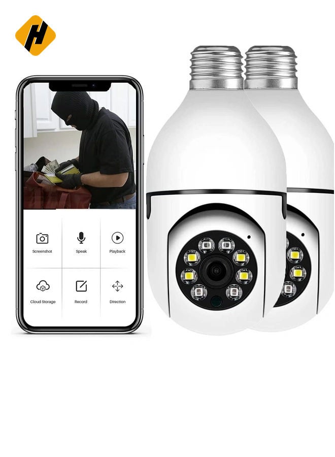 HuHa 2Pcs Light Bulb Security Camera 2.4GHz & 5G WiFi Outdoor, 1080P E27 Light Socket Security Camera, Indoor 360° Home Security Cameras, Full Color Day and Night, Smart Motion Detection  - Image 1