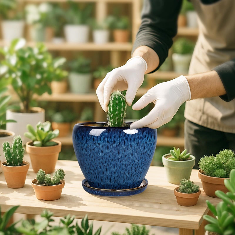 DEEPDREAM Deep Dream 6 Inch Plant Pots- Ceramic Planter Pot with Drainage Hole and Saucer, Round Flower Pot for Indoor Outdoor Succulent, Snake Plants and Cactus, Blue - Image 5