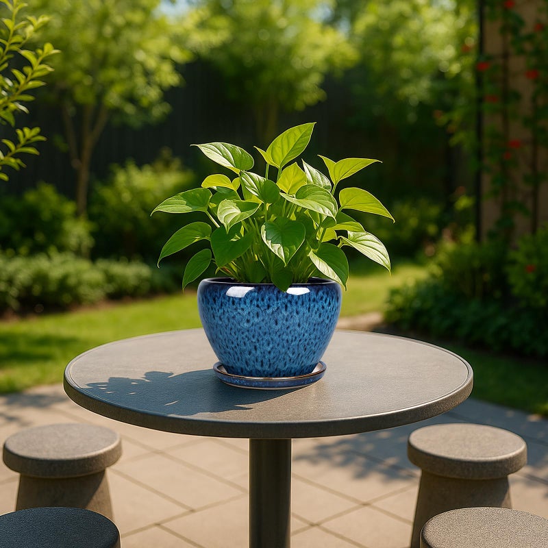 DEEPDREAM Deep Dream 6 Inch Plant Pots- Ceramic Planter Pot with Drainage Hole and Saucer, Round Flower Pot for Indoor Outdoor Succulent, Snake Plants and Cactus, Blue - Image 2