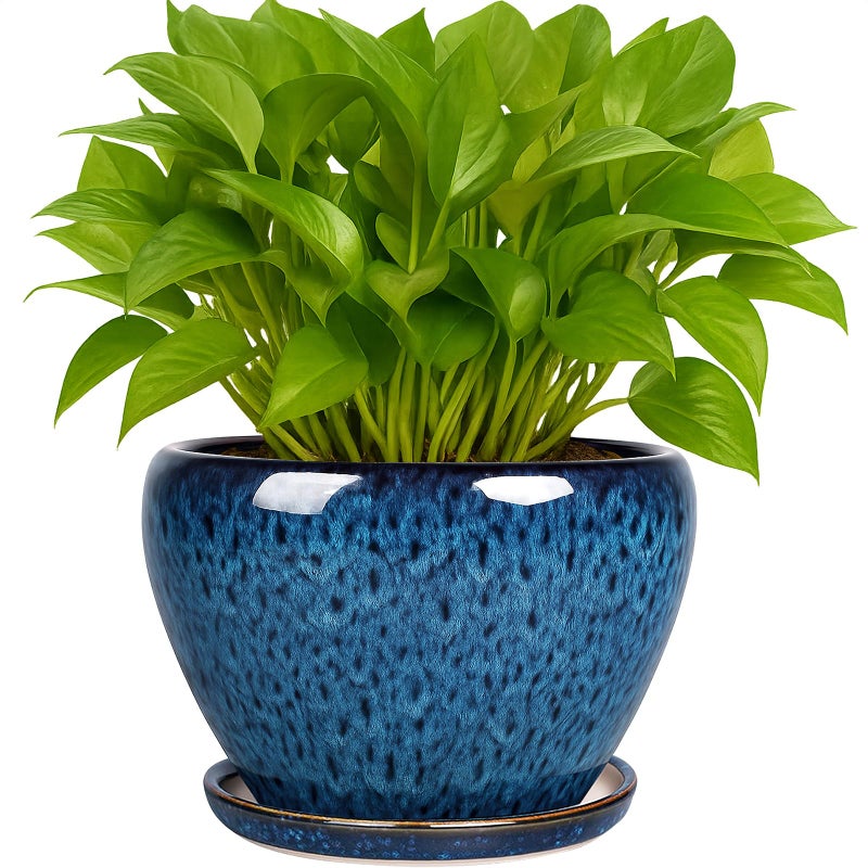 DEEPDREAM Deep Dream 6 Inch Plant Pots- Ceramic Planter Pot with Drainage Hole and Saucer, Round Flower Pot for Indoor Outdoor Succulent, Snake Plants and Cactus, Blue - Image 1