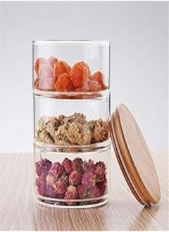 Generic Glass Storage Jars with Lids, Stackable Multi-Layer Containers for Kitchen, Food, Desserts 3 Layers (Smart Home) 