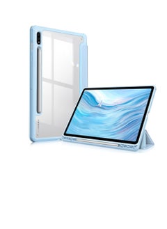 Cover Hybrid Slim Case for Samsung Galaxy Tab S8/Tab S7 11 Inch (Model SM-X700/X706/T870/T875/T878) with S Pen Holder, Shockproof Cover with Clear Transparent Back Shell (Sky Blue)