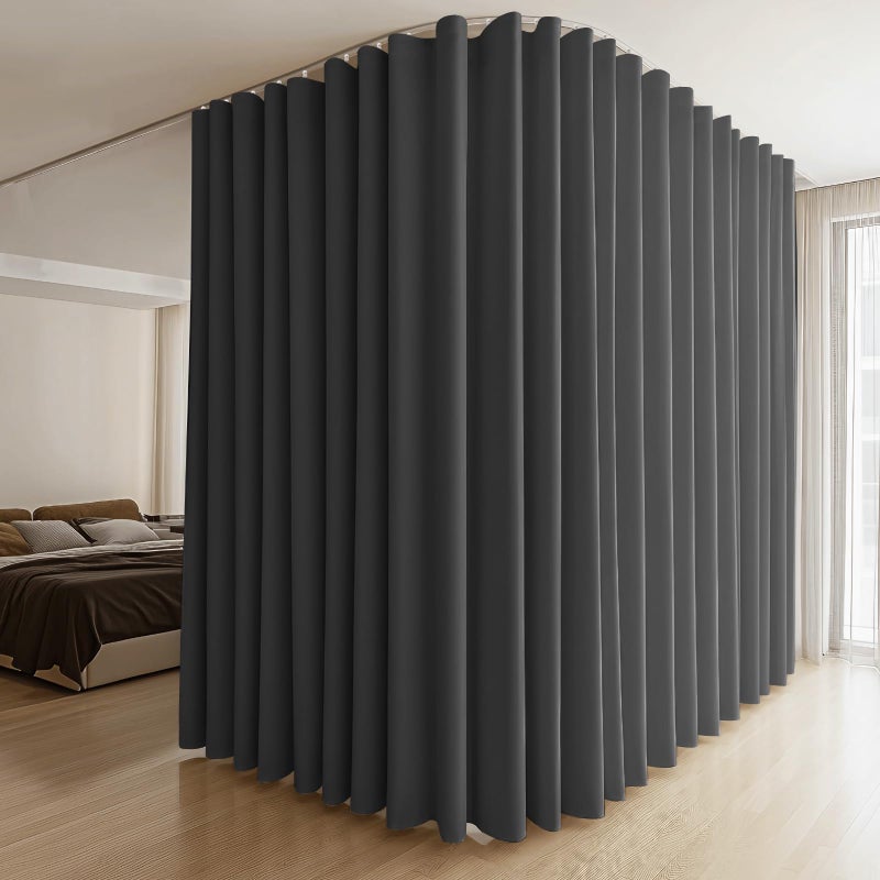 MaKefeile Room Divider Curtain with Flexible Bendable Track Set W100×H84in 1 Panel Black Curtain and White Track - Image 1