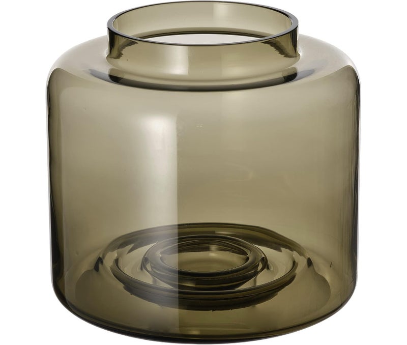 Glass Vase 16 cm, Green-Brown, Mouth-Blown Decorative Flower Vase, Warm Transparent Glass Vase for Fresh Flowers, Bouquets and Home Decor, Table Centerpiece - Image 1