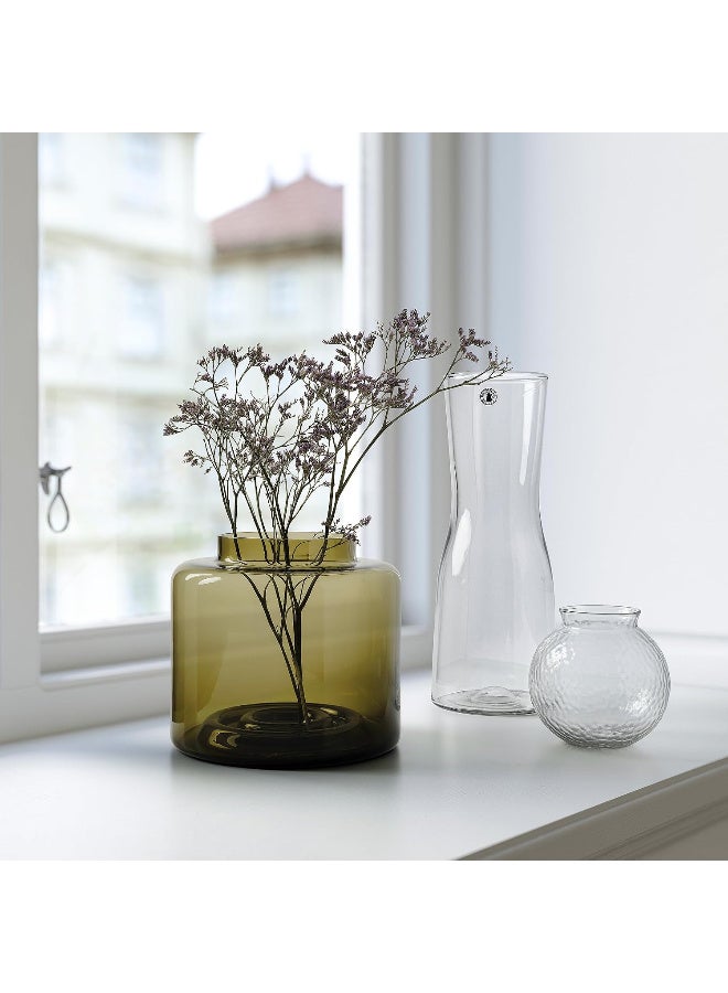 Glass Vase 16 cm, Green-Brown, Mouth-Blown Decorative Flower Vase, Warm Transparent Glass Vase for Fresh Flowers, Bouquets and Home Decor, Table Centerpiece - Image 2