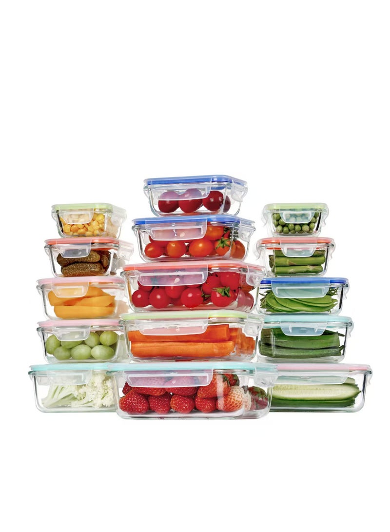 15 Pack Glass Food Storage Containers with Lids, Glass Meal Prep Containers Set with Leak Proof Lids, Airtight Lunch Container for Kitchen, Microwave, Oven, Freezer, Dishwasher Safe - Image 1