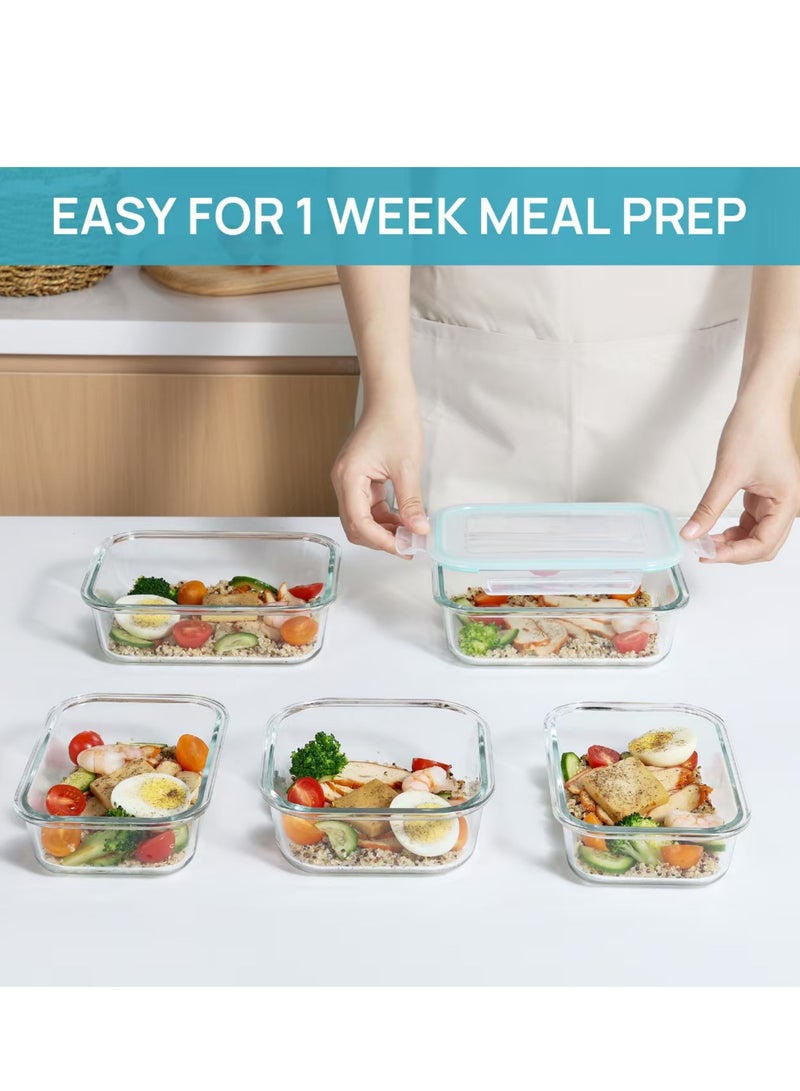 15 Pack Glass Food Storage Containers with Lids, Glass Meal Prep Containers Set with Leak Proof Lids, Airtight Lunch Container for Kitchen, Microwave, Oven, Freezer, Dishwasher Safe - Image 5