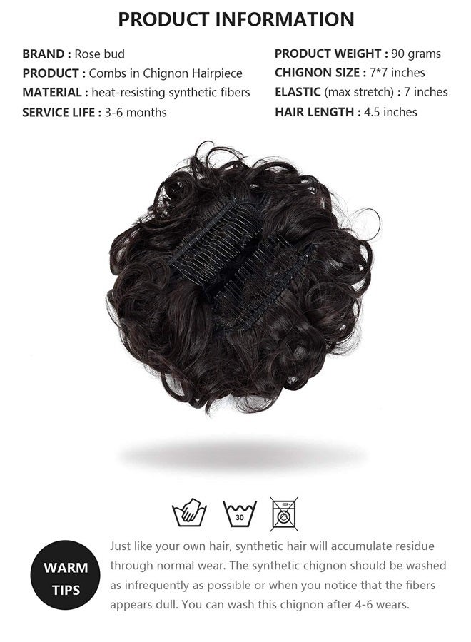 Rose bud Chignon Hairpiece Curly Bun Extensions Scrunchie Updo Hair Pieces Synthetic Combs in Messy Bun Hair Piece for Women - Image 5
