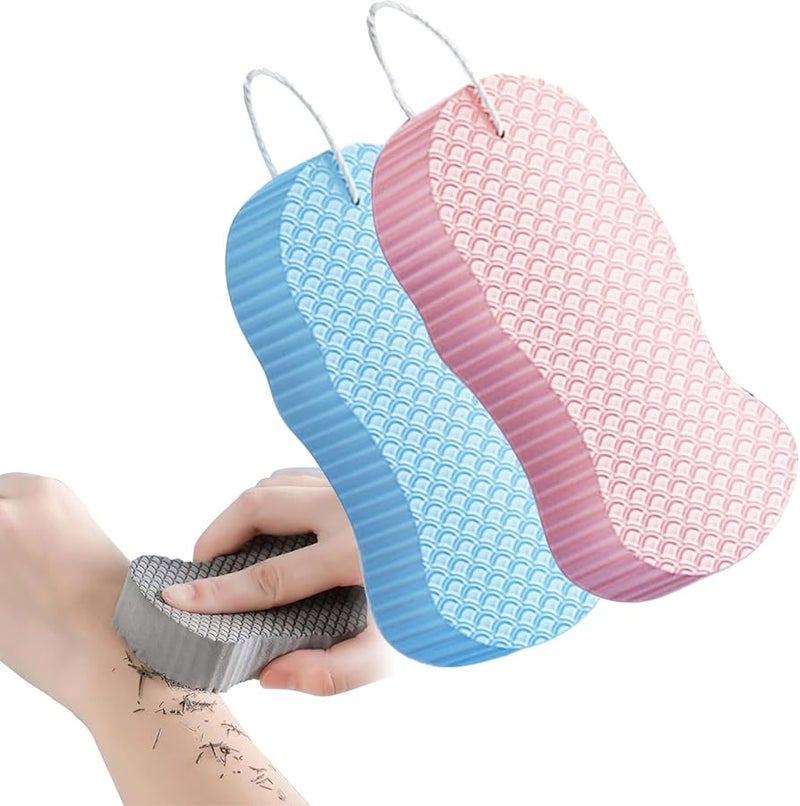 Magic Exfoliating Bath Sponge Super Soft Reusable Body Scrubber Skin Friendly 2pc Blue Pink - Image 1