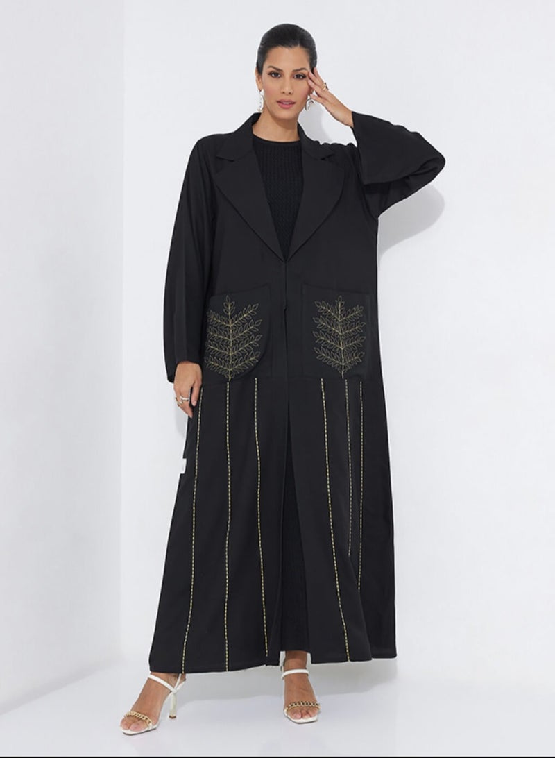 Rosette Abaya Embellished Abaya with gold embroidery with pocket - Image 1