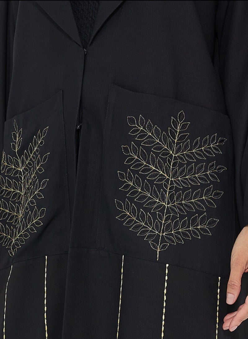 Rosette Abaya Embellished Abaya with gold embroidery with pocket - Image 2