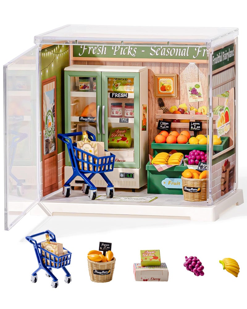 Rolife Super Creator Mini Series Fruits Shop, DIY Plastic Miniature Kits Retail Store Series, Mini Model House Building Set for Teens Aged 14+, DIY Crafts/Hobbies for Adults (Nature Energy Fruits) - Image 1