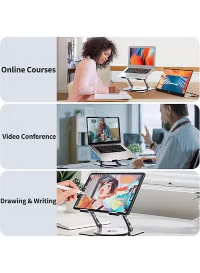 حامل لابتوب من الألومنيوم قابل للطي والتعديل مع مروحة تبريد وقاعدة دوارة 360 درجة ووسادات مانعة للانزلاق مناسب لأجهزة 10 إلى 17 بوصة - Image 5