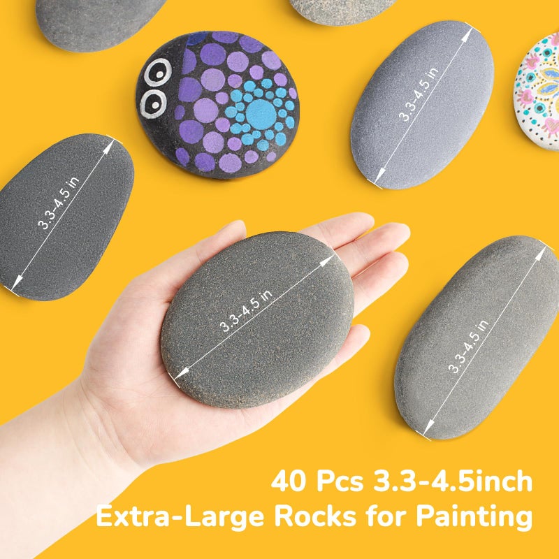 Simetufy Rocks for Painting 40 PCS Bulk 3.3-4.5 Inch, Large River Rocks for Painting, Rock Painting for Kids, Smooth and Flat Painting Rocks for DIY & Arts - Image 3