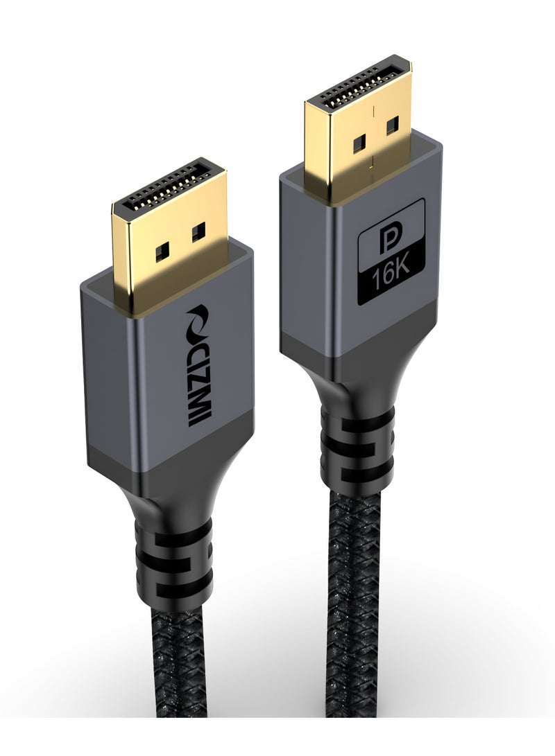 سيزمي ✦ كابل DisplayPort 2.1 بدقة 16K بسرعة فائقة 80Gbps بطول 1 متر | يدعم DP80 UHBR20 بسرعة 80Gbps | يدعم 16K@60Hz و8K@240Hz | يدعم VRR وALLM وeARC وHDCP وG-Sync | مناسب لأجهزة الكمبيوتر وبطاقات الرسومات والشاشات وأجهزة العرض وأجهزة الألعاب | تصميم بدون قفل (Latch-Free) | اللون رمادي | تصميم مضفّر | بطول 1 متر - Image 4