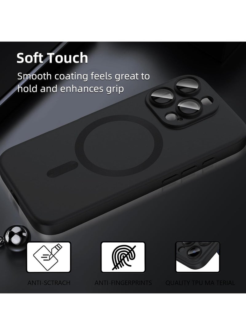 Magnetic for iphone 16 Pro Max Case with Screen Protector, Compatible with MagSafe, [Built-in Camera Lens Protector] Silicone Soft Anti-Scratch Shockproof Slim Cases for 16 Pro Max, Black - Image 2