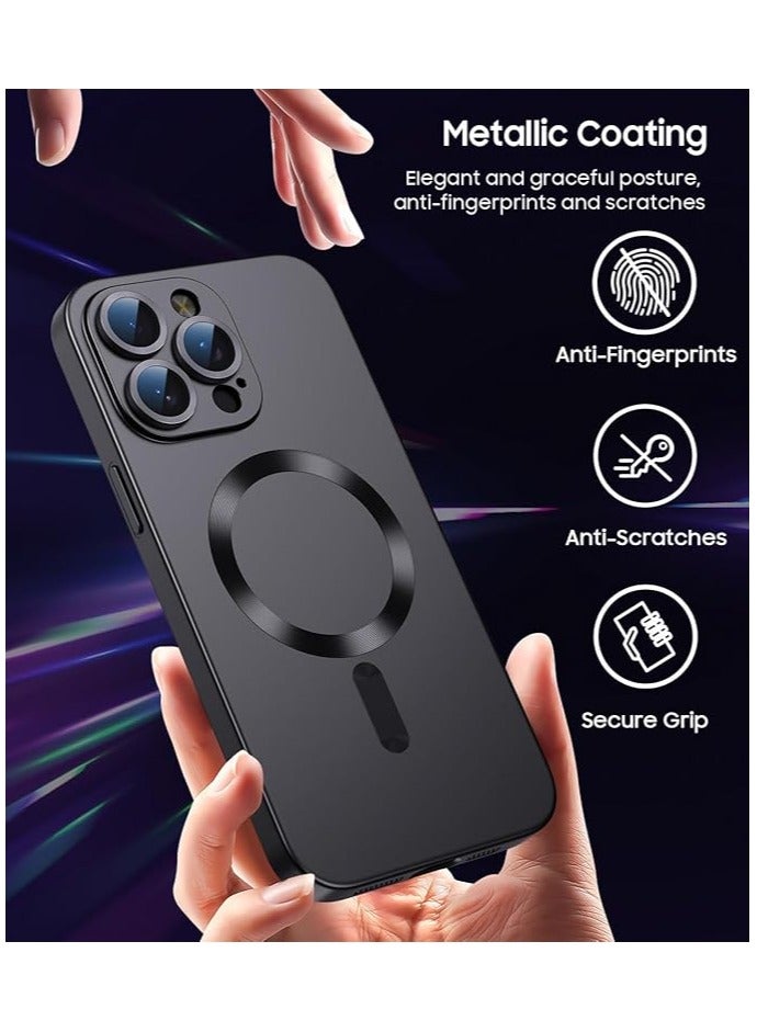 Magnetic for iphone 16 Pro Max Case with Screen Protector, Compatible with MagSafe, [Built-in Camera Lens Protector] Silicone Soft Anti-Scratch Shockproof Slim Cases for 16 Pro Max, Black - Image 3