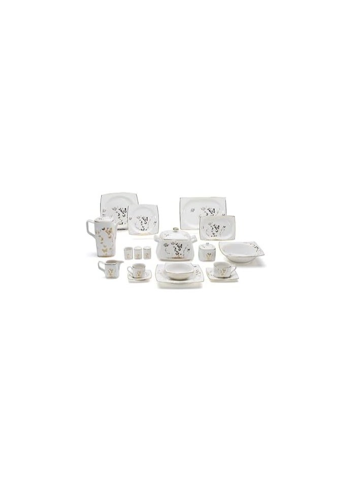 Lotus Porcelain Lotus Teachip Porcelain Dinner Set, White, 62 Pieces 8005#21 