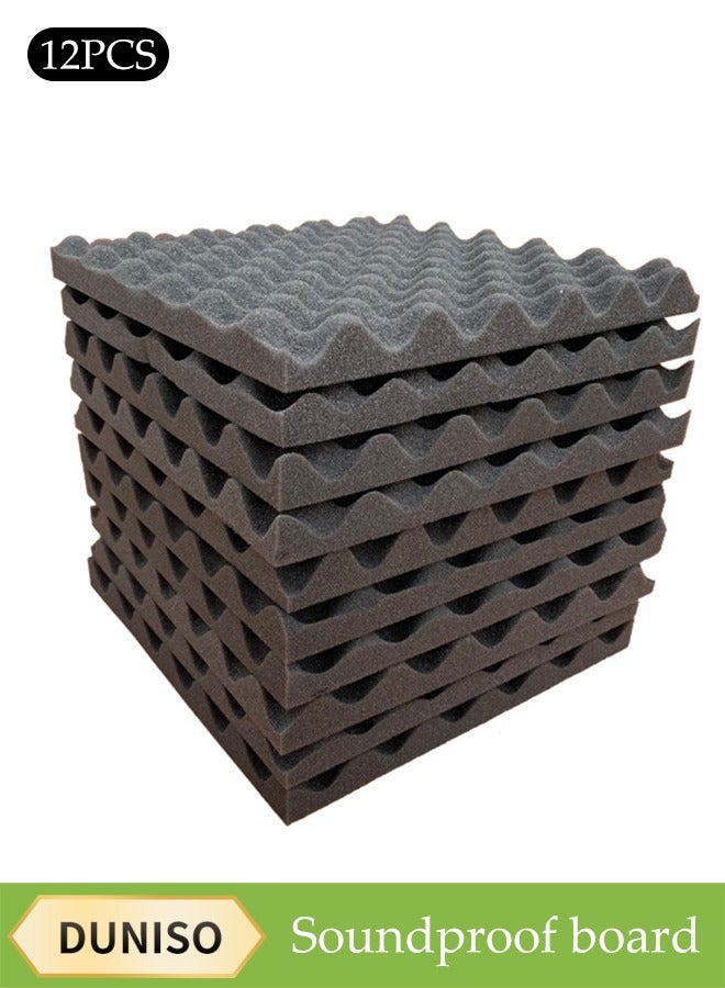 DUNISO 12 Pieces Of Sound-Absorbing Foam, 2X25X25cm, Fast Recovery Sound-Absorbing Board, Home Recording Studio Soundproof Wallboard, Thickened Sound-Absorbing Foam Frangipani Soundproof Cotton, Sound-Absorbing Cotton, Wall Bedroom Piano Room Ktv Indoor, Self-Adhesive, Soundproof Board,Acoustic Panels  - Image 1