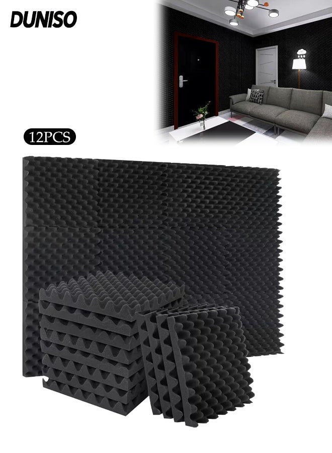 DUNISO 12 Pieces Of Sound-Absorbing Foam, 2X25X25cm, Fast Recovery Sound-Absorbing Board, Home Recording Studio Soundproof Wallboard, Thickened Sound-Absorbing Foam Frangipani Soundproof Cotton, Sound-Absorbing Cotton, Wall Bedroom Piano Room Ktv Indoor, Self-Adhesive, Soundproof Board,Acoustic Panels - Image 1