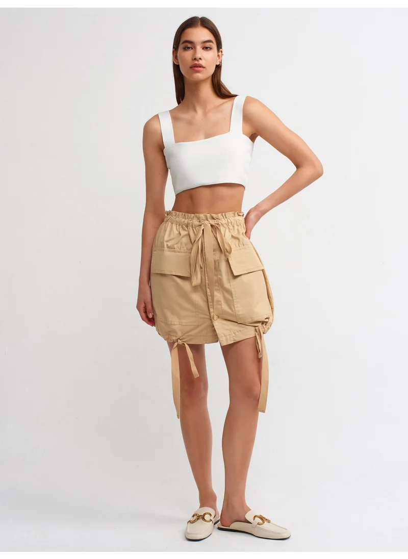 Dilvin 80851 Cargo Pocket Skirt-Beige